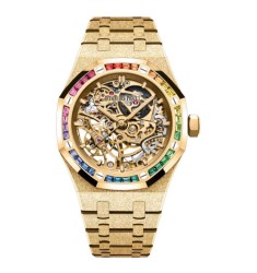 Replica Audemars Piguet Royal Oak 37 Double Balance Wheel Openworked Frosted Yellow Gold Rainbow 15468BA.YG.1259BA.01