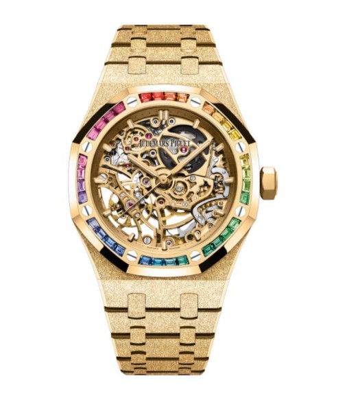 Replica Audemars Piguet Royal Oak 37 Double Balance Wheel Openworked Frosted Yellow Gold Rainbow 15468BA.YG.1259BA.01