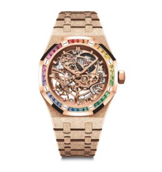 Replica Audemars Piguet Royal Oak 37 Double Balance Wheel Openworked Frosted Pink Gold Rainbow 15468OR.YG.1259OR.01