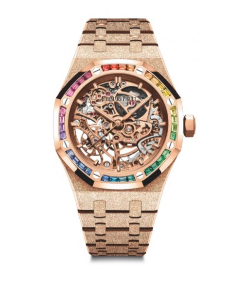 Replica Audemars Piguet Royal Oak 37 Double Balance Wheel Openworked Frosted Pink Gold Rainbow 15468OR.YG.1259OR.01