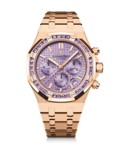 Replica Audemars Piguet Royal Oak Chronograph Frosted Rose Gold Purple Index 34mm Bracelet 26319OR.AY.1256OR.01