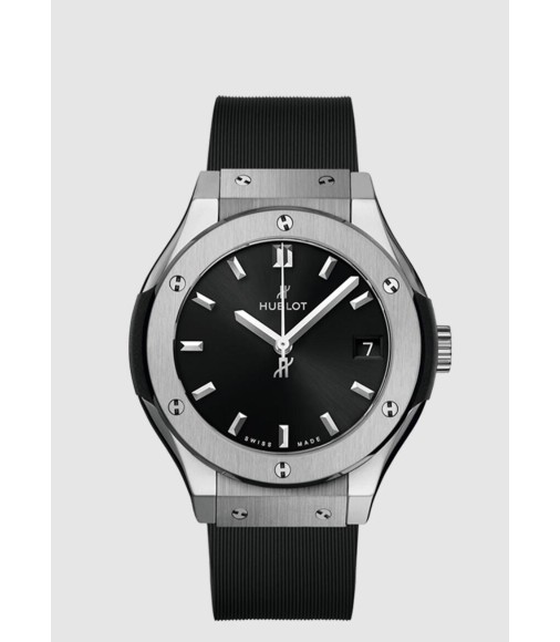 Replica Hublot Classic Fusion Automatic 42mm Stainless Steel Black Dial Rubber Strap Watch 581.NX.1470.RX
