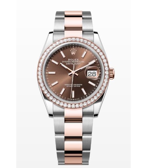 Rolex Datejust 36 Steel & Everose Gold Chocolate Dial Diamond Bezel Women's Watch M126281RBR-0032 Replica