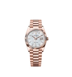 Rolex 128235-0078 Day-Date 36 Everose Gold MOP Baguette President Watch