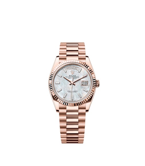Rolex 128235-0078 Day-Date 36 Everose Gold MOP Baguette President Watch