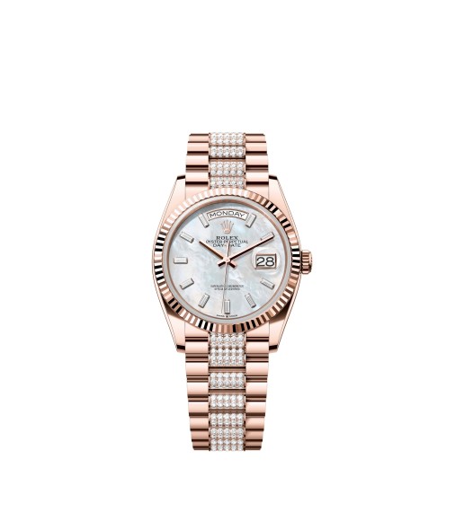Rolex 128235-0079 Day-Date 36 Everose Gold, MOP Dial, Diamond, President Bracelet