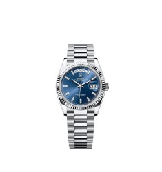 Rolex 128236-0023 Day-Date 36 Platinum Blue Dial Baguette President