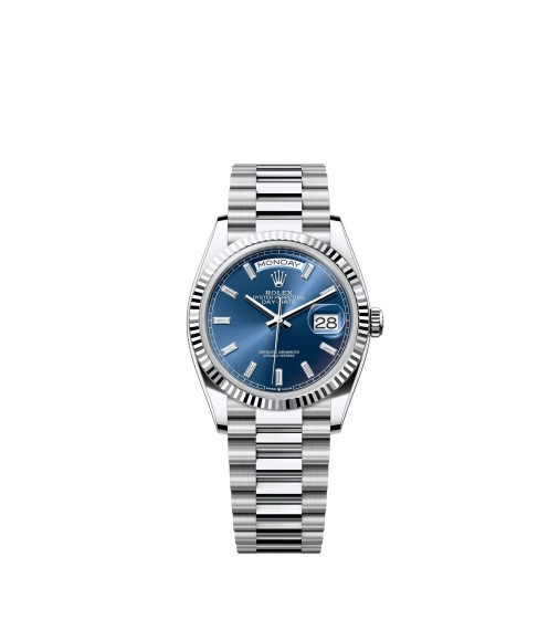 Rolex 128236-0023 Day-Date 36 Platinum Blue Dial Baguette President