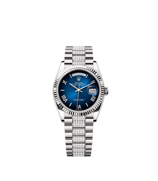 Rolex 128239-0064 Day-Date 36 White Gold Blue Ombré Diamond Watch