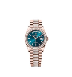 Rolex 128345RBR-0084 Day-Date 36 Everose Gold Diamond Blue-Green Baguette President Watch