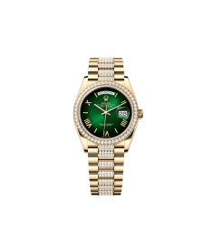 Rolex 128348RBR-0069 Day-Date 36 Yellow Gold Diamond Green Ombré President Watch