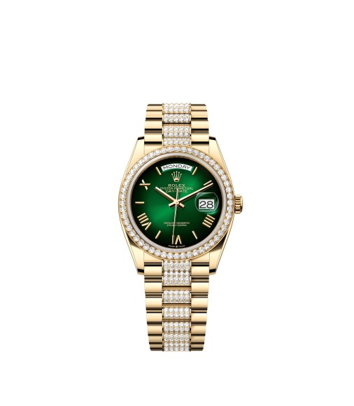 Rolex 128348RBR-0069 Day-Date 36 Yellow Gold Diamond Green Ombré President Watch
