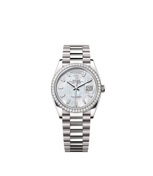 Rolex 128349RBR-0049 Day-Date 36 White Gold Diamond MOP Baguette President