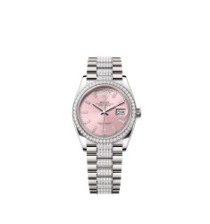 Rolex 128349RBR-0054 Day-Date 36 White Gold Diamond Pink Baguette President Watch