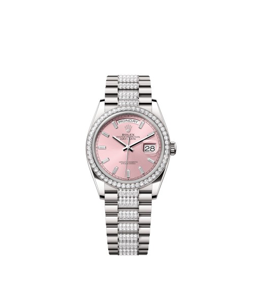 Rolex 128349RBR-0054 Day-Date 36 White Gold Diamond Pink Baguette President Watch