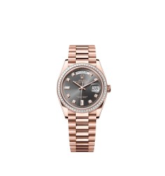 Rolex 128395TBR-0012 Day-Date 36 Everose Gold Grey Dial Diamond Watch
