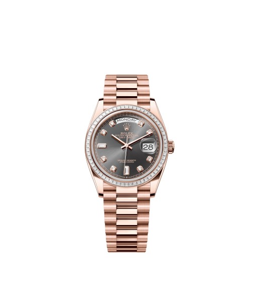 Rolex 128395TBR-0012 Day-Date 36 Everose Gold Grey Dial Diamond Watch