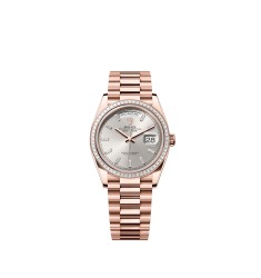 Rolex 128395TBR-0030 Day-Date 36 Everose Gold Silver Baguette President Watch
