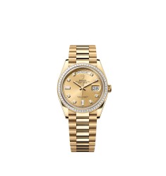 Rolex 128398TBR-0002 Day-Date 36 Yellow Gold Diamond Bezel Champagne Dial