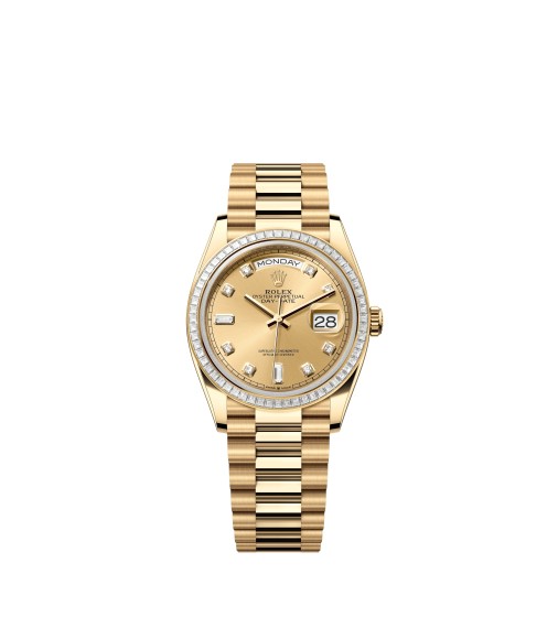 Rolex 128398TBR-0002 Day-Date 36 Yellow Gold Diamond Bezel Champagne Dial
