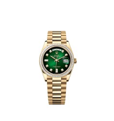 Rolex 128398TBR-0008 Day-Date 36 Yellow Gold Green Ombré Diamond Watch