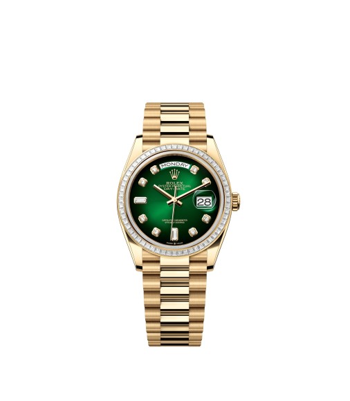 Rolex 128398TBR-0008 Day-Date 36 Yellow Gold Green Ombré Diamond Watch