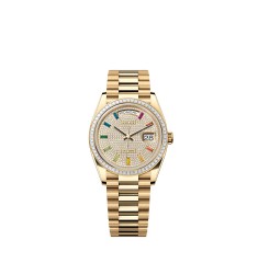 Rolex 128398TBR-0012 Day-Date 36 Yellow Gold Rainbow Baguette Paved President Watch