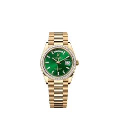 Rolex 128398TBR-0035 Day-Date 36 Yellow Gold Baguette Bright Green President