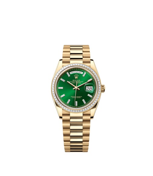Rolex 128398TBR-0035 Day-Date 36 Yellow Gold Baguette Bright Green President