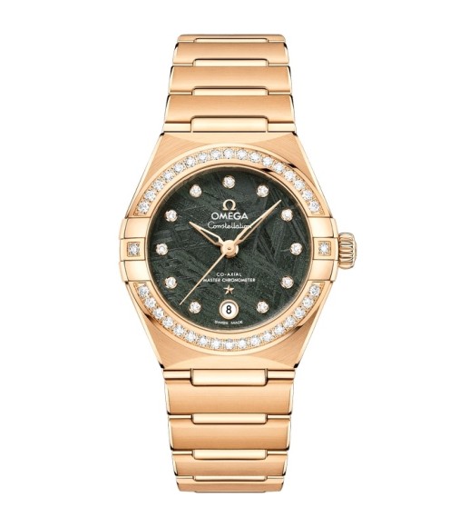 Omega 131.55.29.20.99.005 : Constellation Manhattan 29 Co-Axial Master Chronometer Yellow Gold - Diamond / Green Meteorite