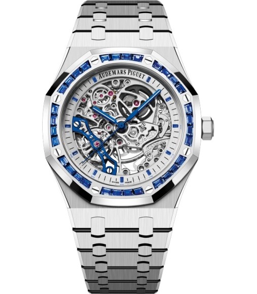 Audemars Piguet Royal Oak 41 Double Balance Wheel Openworked White Gold Baguette Blue Sapphire 15412BC.SS.1220BC.02