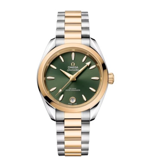 Omega 220.20.34.20.10.002 : Seamaster Aqua Terra 150M Shades Master Chronometer 34 Stainless Steel - Moonshine Gold / Green / Bracelet
