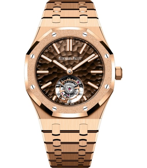 Audemars Piguet 26730OR.GG.1320OR.01 Royal Oak Self-Winding Tourbillon Pink Gold Frosted Dimpled Brown