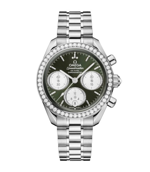 Omega 324.15.38.50.60.001 : Speedmaster Date 38 Stainless Steel - Diamond / Green / Bracelet