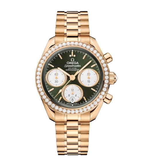 Omega 324.55.38.50.60.001 : Speedmaster Date 38 Moonshine Gold - Diamond / Green / Bracelet
