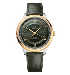 Omega 434.23.42.22.10.001 : De Ville Prestige Co-Axial Master Chronometer Pointer Date 42 5 Stainless Steel / Yellow Gold / Green Sunburst