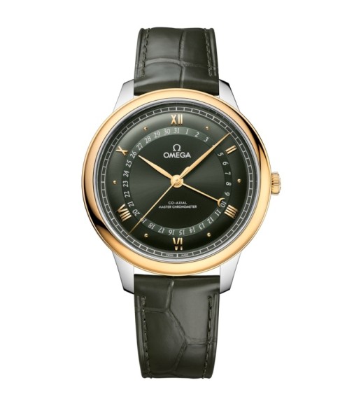 Omega 434.23.42.22.10.001 : De Ville Prestige Co-Axial Master Chronometer Pointer Date 42 5 Stainless Steel / Yellow Gold / Green Sunburst