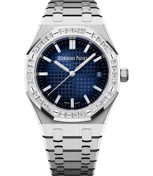 Audemars Piguet Royal Oak Selfwinding 34 White Gold Diamond Blue Watch 77451BC.ZZ.1261BC.01