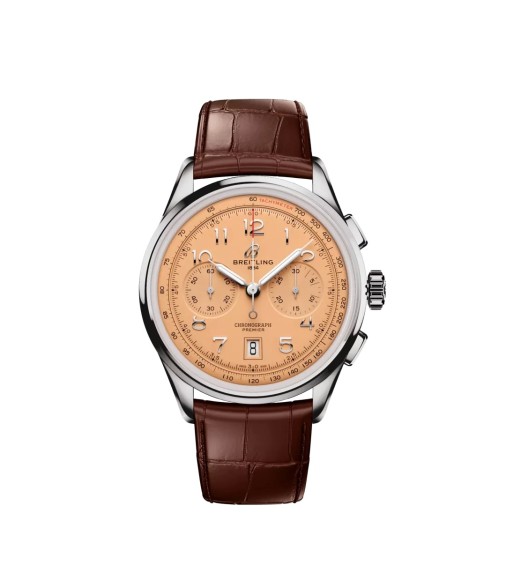 Breitling AB0145331K1P2 : Premier B01 Chronograph 42 Stainless Steel / Pink / Alligator - Matte