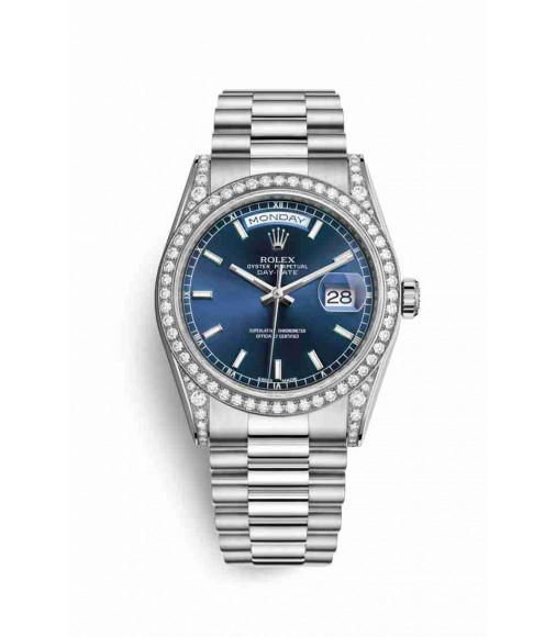 Rolex Day-Date 36 18 ct white gold lugs set diamonds 118389 Blue Dial Watch