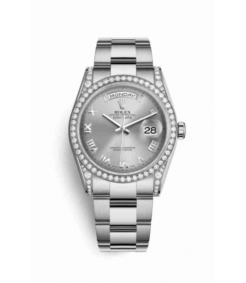 Rolex Day-Date 36 18 ct white gold lugs set diamonds 118389 Rhodium Dial Watch