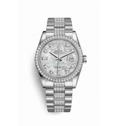 Rolex Day-Date 36 Platinum 118346 White mother-of-pearl set diamonds Dial Watch