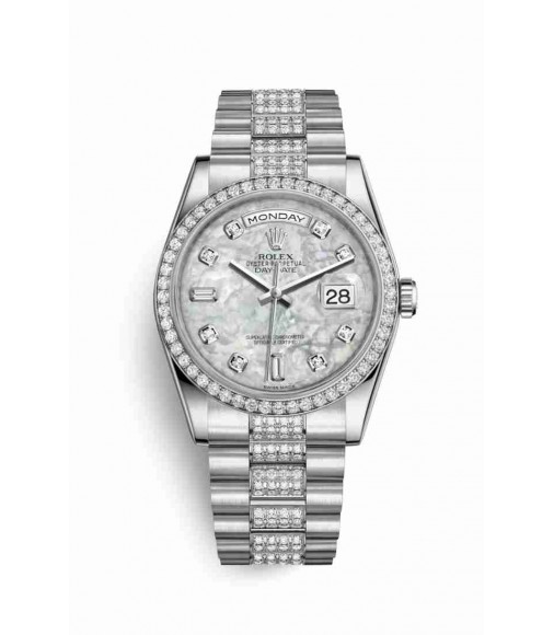 Rolex Day-Date 36 Platinum 118346 White mother-of-pearl set diamonds Dial Watch