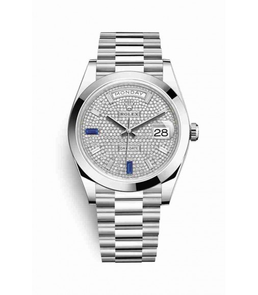 Rolex Day-Date 40 Platinum 228206 Paved diamonds sapphires Dial Watch