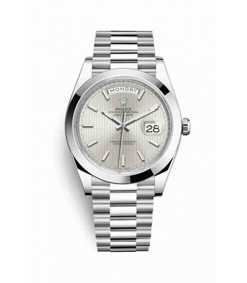 Rolex Day-Date 40 Platinum 228206 Silver stripe motif Dial Watch