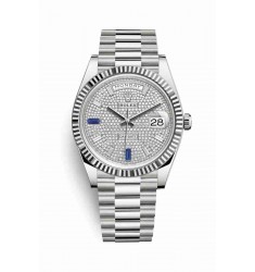 Rolex Day-Date 40 18 ct white gold 228239 Paved diamonds sapphires Dial Watch