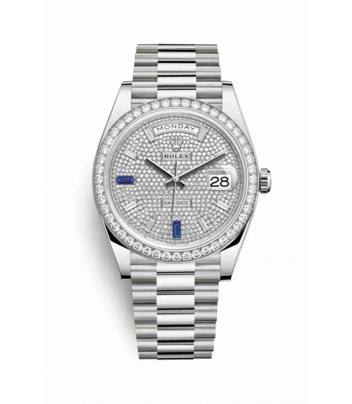 Rolex Day-Date 40 18 ct white gold 228349RBR Paved diamonds sapphires Dial Watch