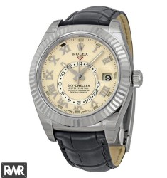 Replica Rolex Sky Dweller Ivory Dial Black Leather 326139IVRL