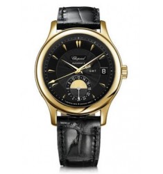 Chopard L.U.C Classic GMT Black Dial Black Leather Mens Watch Replica 161867-0001