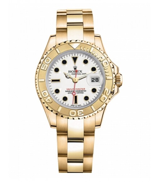 Replica Rolex Yacht-Master Yellow Gold White dial Ladies Watch 169628W